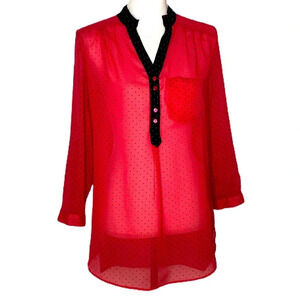 “Truth nyc. Blouse red with black polka dots. Sz M